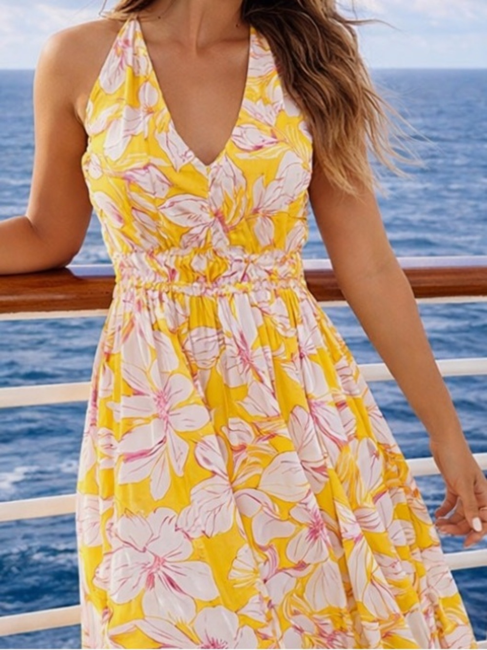 Japna Yellow Floral Sleeveless Smocked Maxi Dress